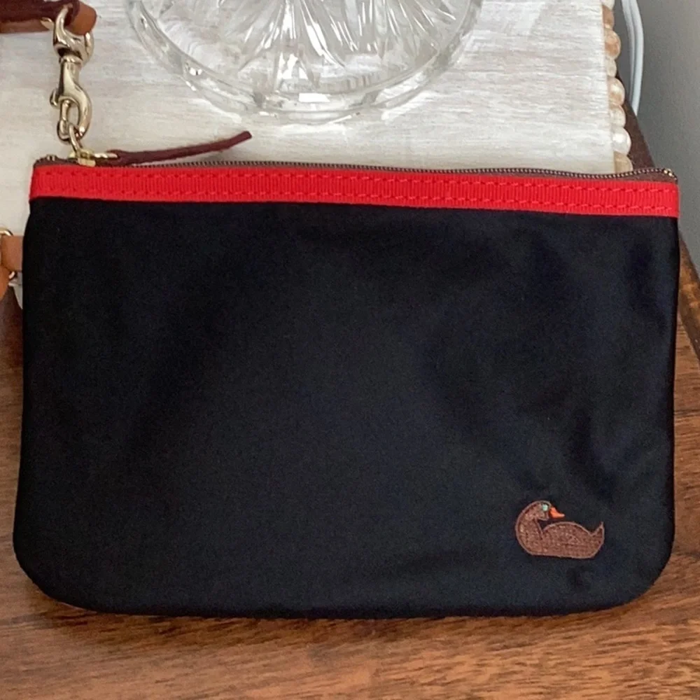 Dooney & Bourke black, red and purple nylon clutch, wristlet, zipper pouch